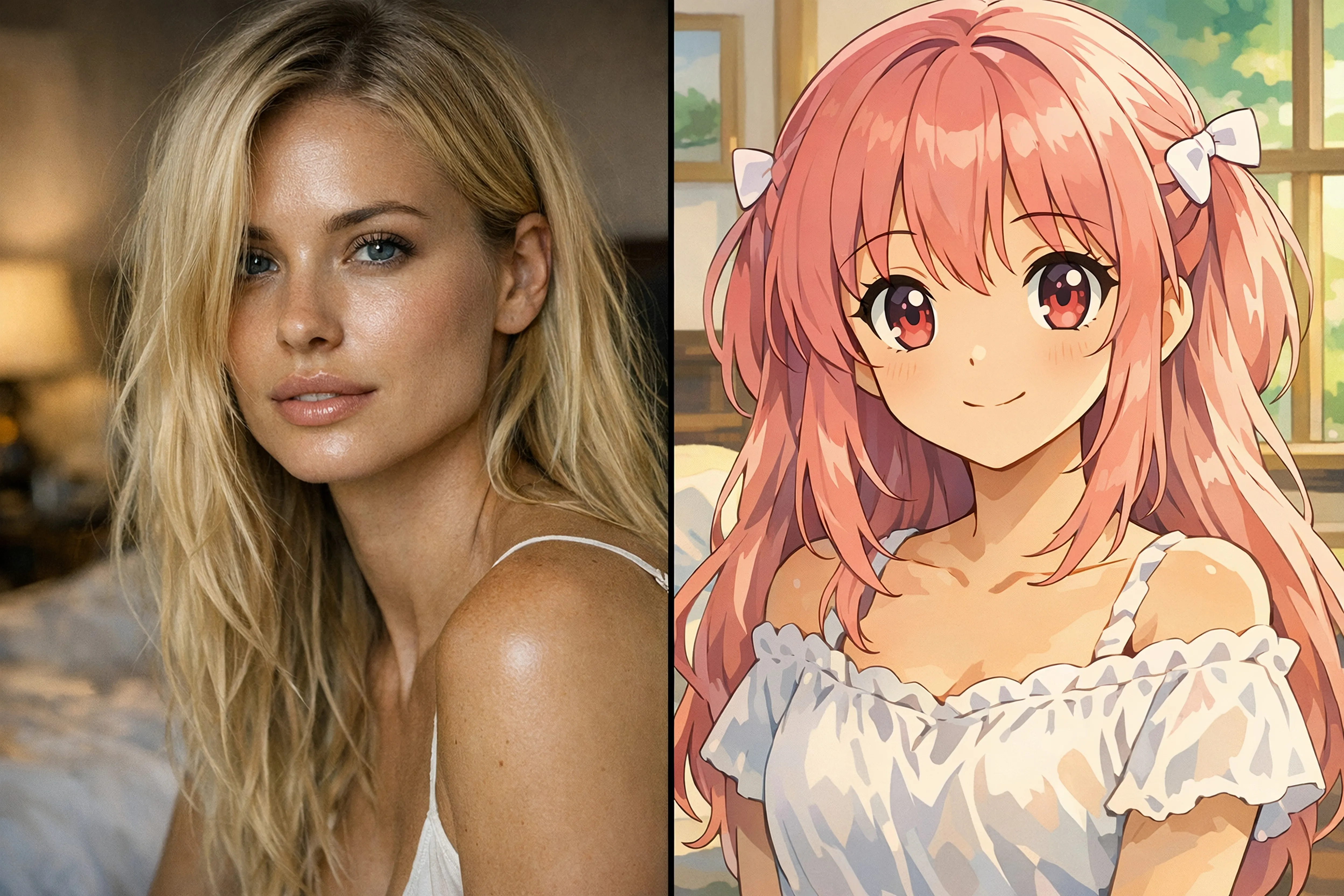 AI Porn Image Generator Split Comparison Realism vs Anime