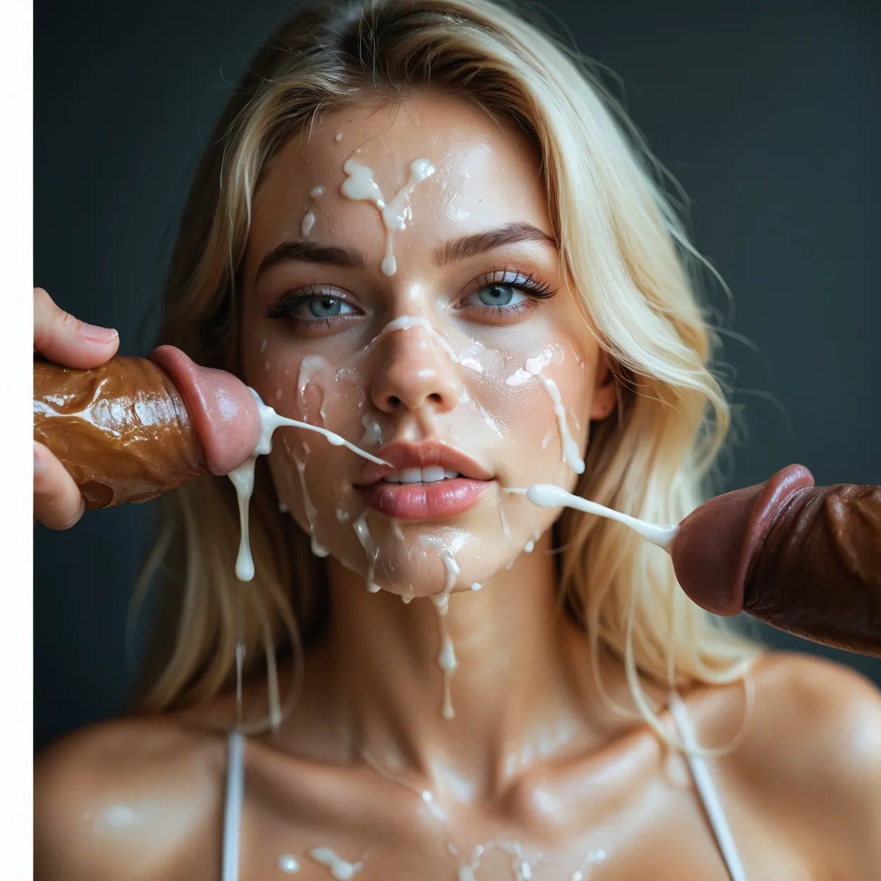 realistic AI porn cum facial physics detail